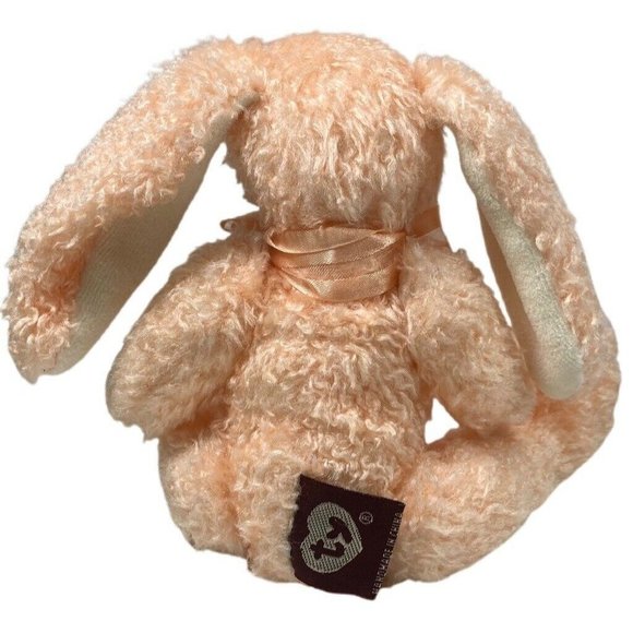 Vtg Ty Bunny Rabbit Plush Stuffed Animal Toy Orange Ribbon Bow Jointed 1993 8" - Picture 4 of 9